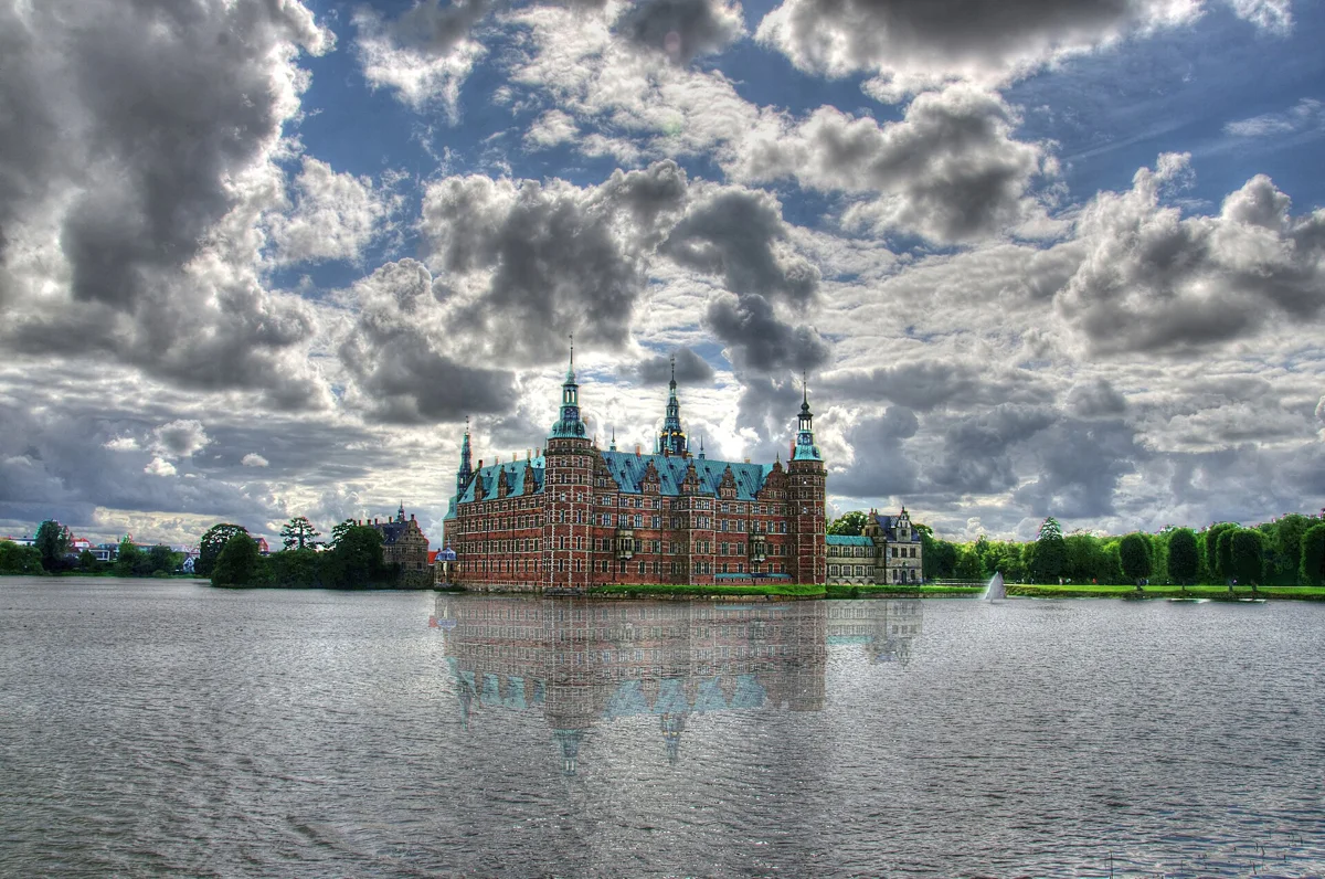 Frederiksborg Castle on its lake in Hillerød, the second castle on many Hamlet Castle tours