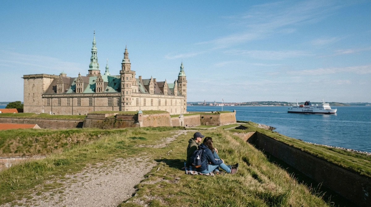 Kronborg and the Øresund from the ramparts on a clear morning, the view that makes Kronborg Castle worth visiting